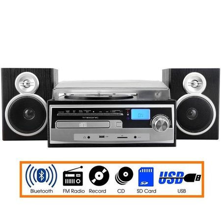 Trexonic Trexonic TRX-28SP 3-Speed Turntable with CD Player; FM Radio; Bluetooth & Wired Shelf Speakers TRX-28SP